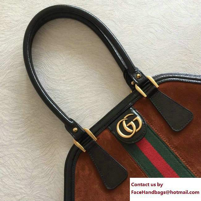 Gucci GG Tote Bag 501015 Web Suede Brown Spring 2018 - Click Image to Close