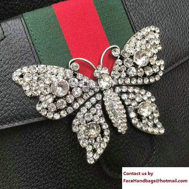 Gucci GucciTotem Web Medium Top Handle Bag 505342 Crystals Butterfly Black 2018