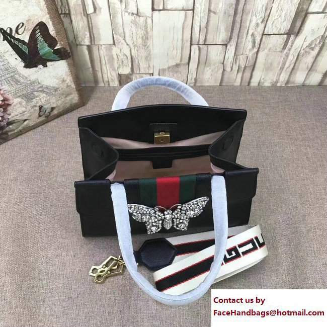 Gucci GucciTotem Web Medium Top Handle Bag 505342 Crystals Butterfly Black 2018 - Click Image to Close