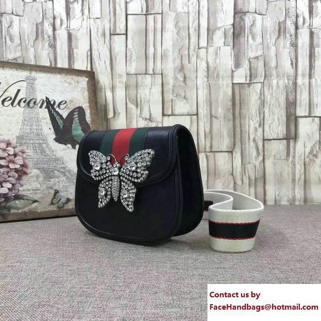Gucci GucciTotem Web Small Shoulder Bag 505387 Crystals Butterfly Black 2018 - Click Image to Close
