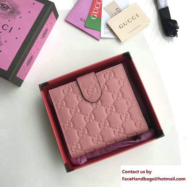 Gucci Interlocking G Icon Leather French Flap Small Wallet 369676 Signature Pink