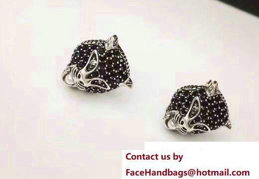 Gucci Le Marche des Merveilles Feline Head Earrings 459196 Black - Click Image to Close