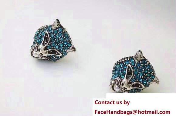 Gucci Le Marche des Merveilles Feline Head Earrings 459196 Blue - Click Image to Close