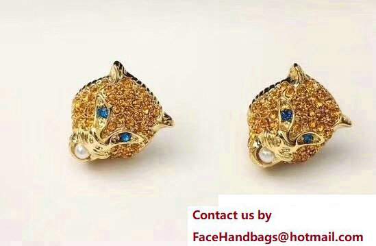 Gucci Le Marche des Merveilles Feline Head Earrings 459196 Yellow - Click Image to Close