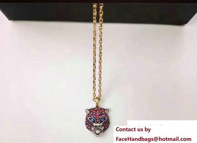 Gucci Le Marche des Merveilles Feline Head Necklace 459192 Pink - Click Image to Close