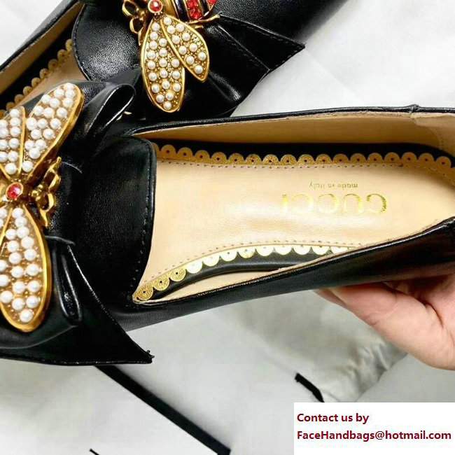 Gucci Leather Ballet Flats With Metal Bee Bow 505291 Black 2017 - Click Image to Close