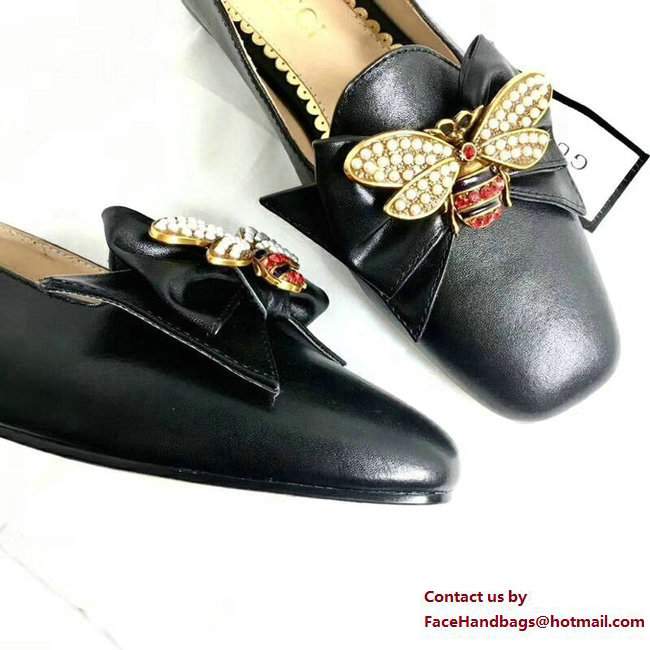 Gucci Leather Ballet Flats With Metal Bee Bow 505291 Black 2017