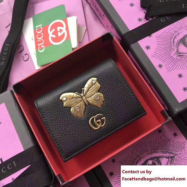 Gucci Leather Card Case With Butterfly 499361 Black 2018 - Click Image to Close