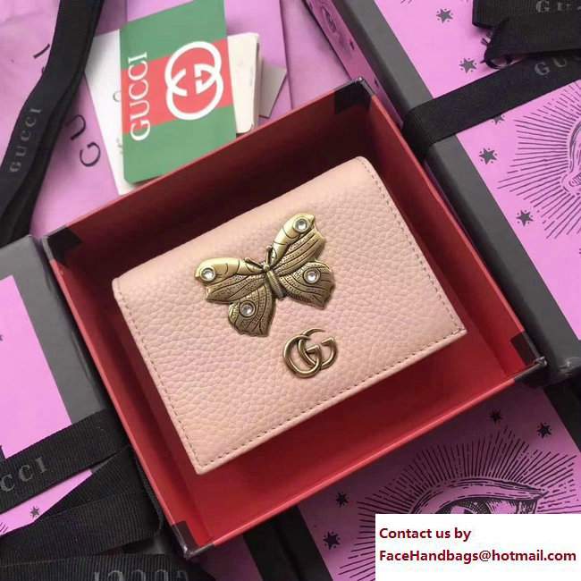 Gucci Leather Card Case With Butterfly 499361 Light Pink 2018