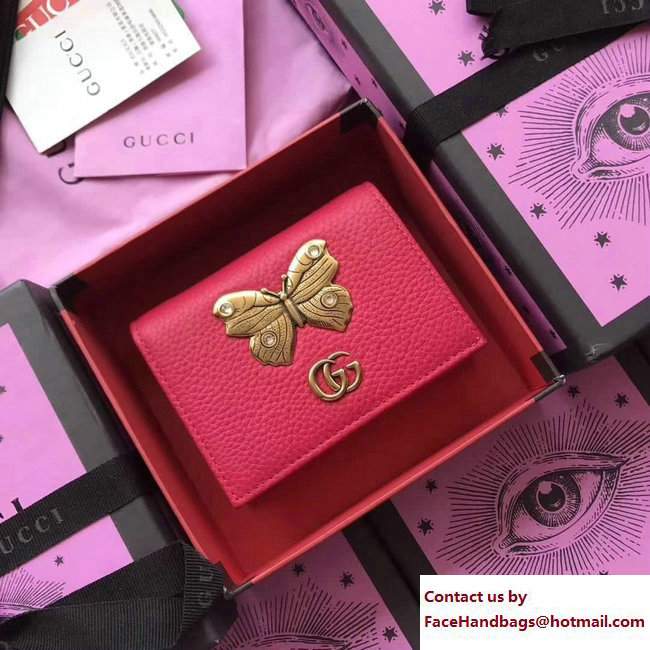 Gucci Leather Card Case With Butterfly 499361 Red 2018