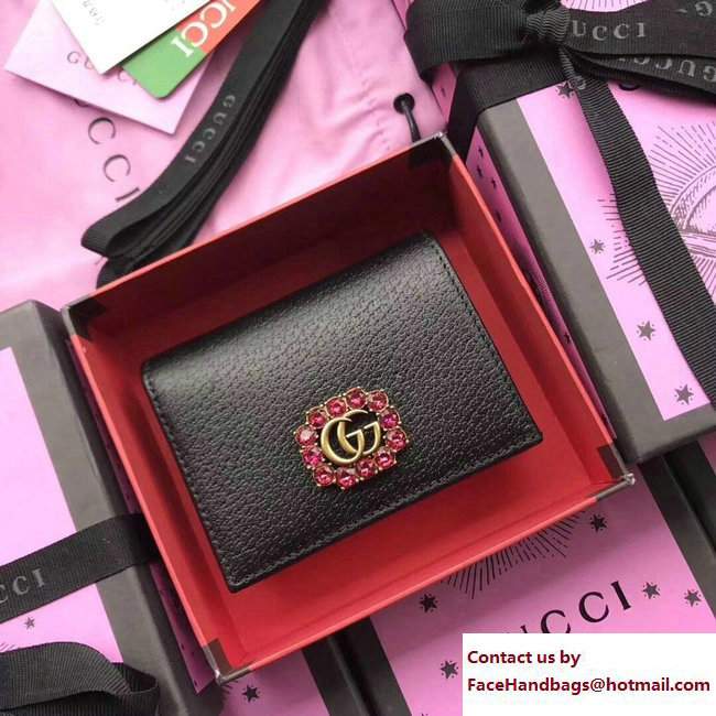 Gucci Leather Card Case With Double G And Crystals 499783 Black 2018 - Click Image to Close