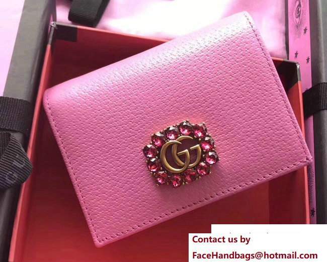 Gucci Leather Card Case With Double G And Crystals 499783 Pink 2018