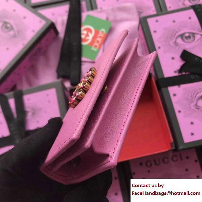 Gucci Leather Card Case With Double G And Crystals 499783 Pink 2018 - Click Image to Close
