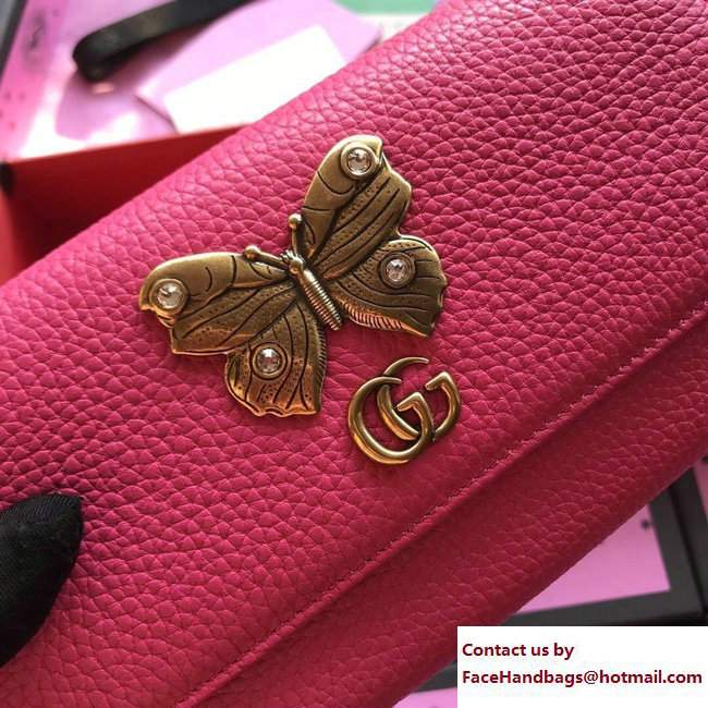 Gucci Leather Continental Wallet With Butterfly 499359 Bright Pink 2018