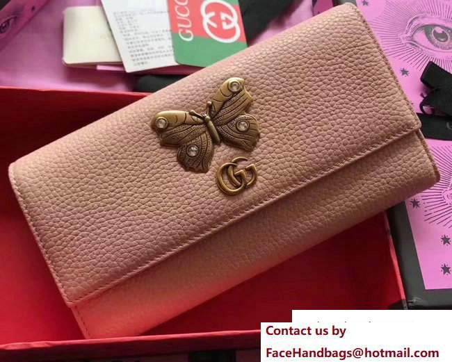 Gucci Leather Continental Wallet With Butterfly 499359 Light Pink 2018 - Click Image to Close