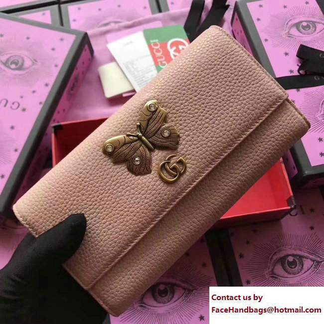 Gucci Leather Continental Wallet With Butterfly 499359 Light Pink 2018