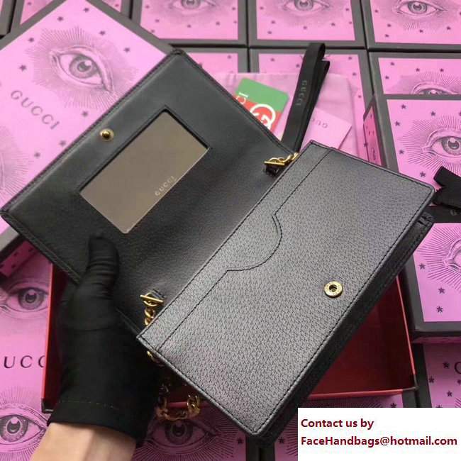 Gucci Leather Mini Chain Bag With Double G And Crystals 499782 Black 2018 - Click Image to Close