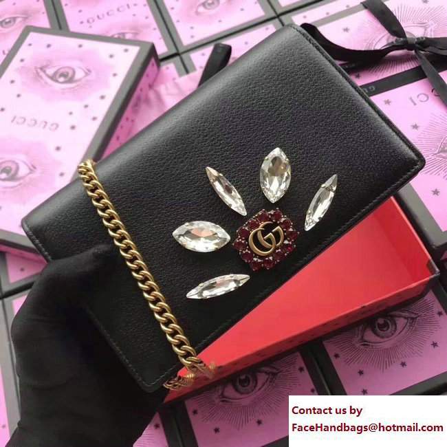Gucci Leather Mini Chain Bag With Double G And Crystals 499782 Black 2018