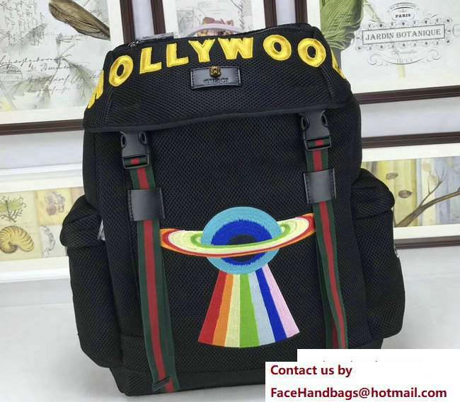 Gucci Mesh Techpack Backpack Bag 429037 Embroidered Hollywood and UFO Black 2017