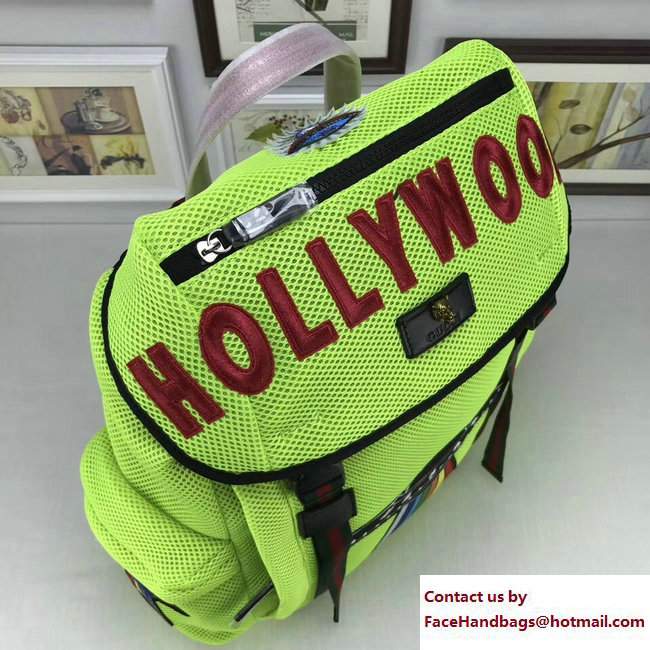 Gucci Mesh Techpack Backpack Bag 429037 Embroidered Hollywood and UFO Grass Green 2017 - Click Image to Close