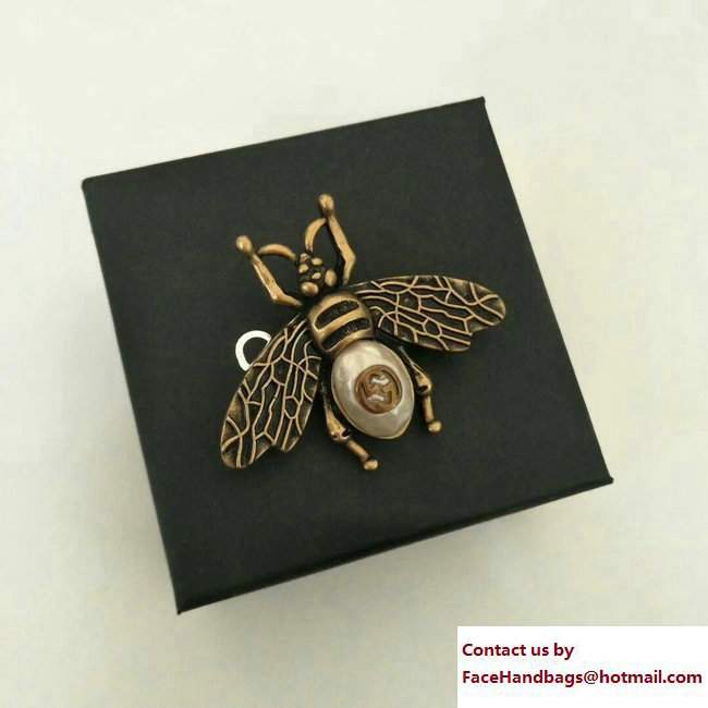Gucci Metal Bee Brooch With Pearls
