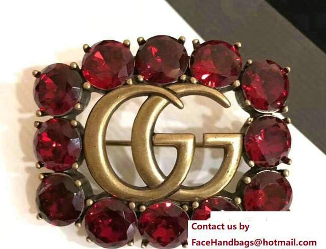 Gucci Metal Double G Brooch With Crystals 504857 Red - Click Image to Close