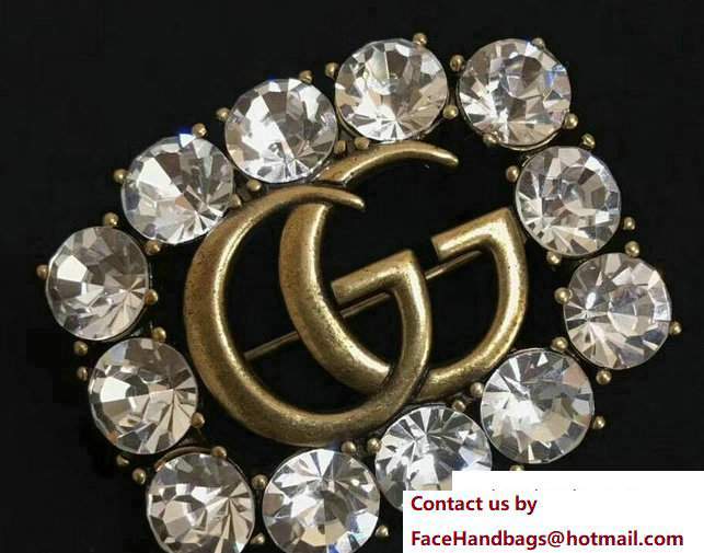 Gucci Metal Double G Brooch With Crystals 504857 White - Click Image to Close