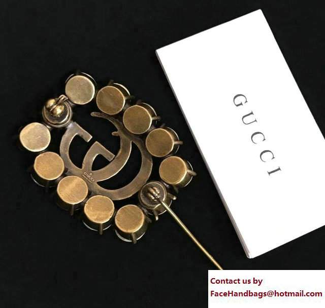 Gucci Metal Double G Brooch With Crystals 504857 White - Click Image to Close