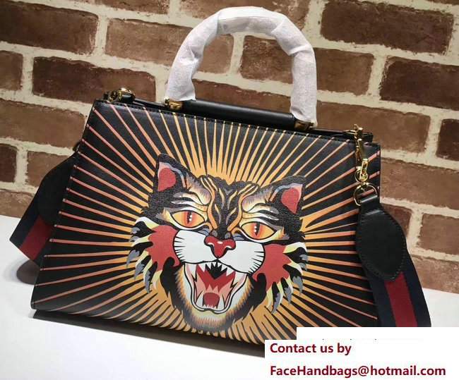 Gucci Nymphea Leather Top Handle Medium Bag 453764 Tiger 2017 - Click Image to Close