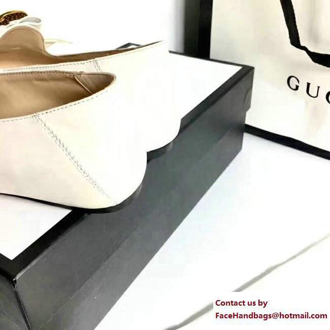 Gucci Pearl Studs Leather Ballet Flats With Metal Bee Bow 505293 White 2017