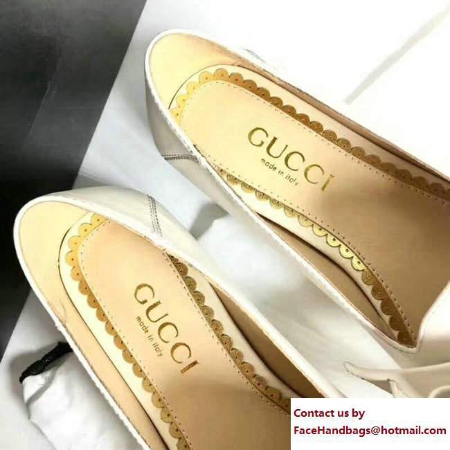 Gucci Pearl Studs Leather Ballet Flats With Metal Bee Bow 505293 White 2017