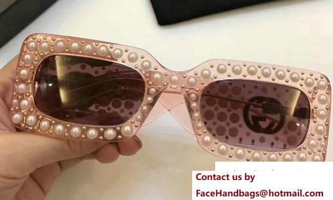 Gucci Pearls And Studs Rectangular-Frame Acetate Sunglasses 470473 01 2017 - Click Image to Close