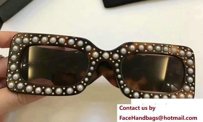 Gucci Pearls And Studs Rectangular-Frame Acetate Sunglasses 470473 02 2017 - Click Image to Close