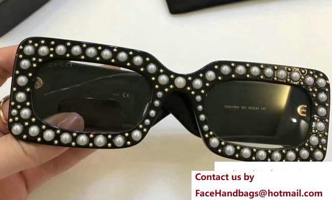 Gucci Pearls And Studs Rectangular-Frame Acetate Sunglasses 470473 03 2017 - Click Image to Close