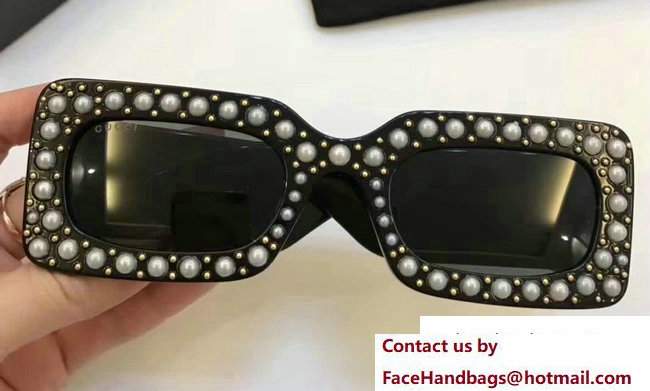 Gucci Pearls And Studs Rectangular-Frame Acetate Sunglasses 470473 04 2017