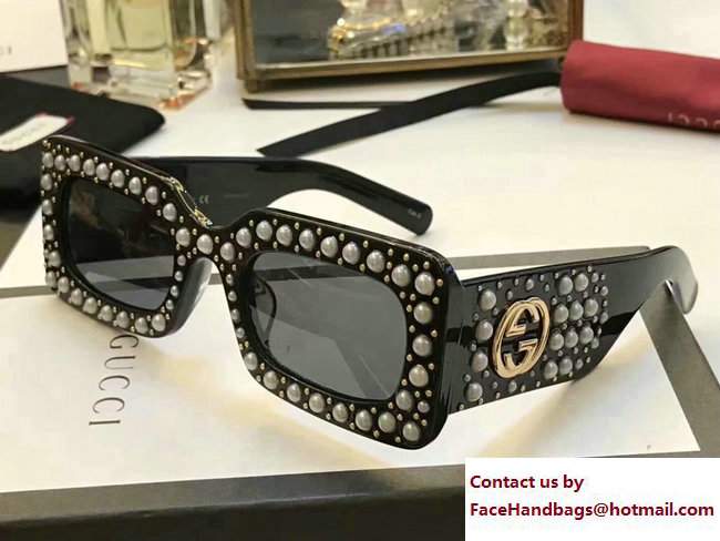 Gucci Pearls And Studs Rectangular-Frame Acetate Sunglasses 470473 04 2017 - Click Image to Close