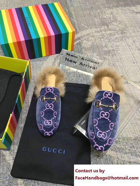 Gucci Princetown GG Velvet Slipper 448657 Blue 2017