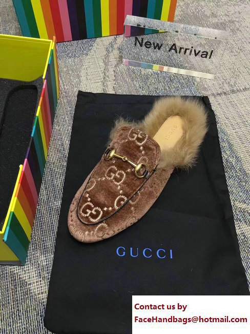 Gucci Princetown GG Velvet Slipper 448657 Brown 2017 - Click Image to Close