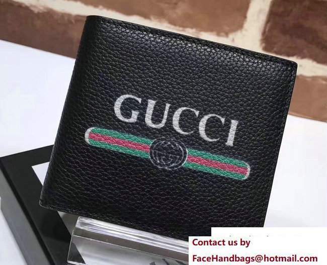 Gucci Print Leather Vintage Logo Bi-Fold Wallet 496309 Black 2017