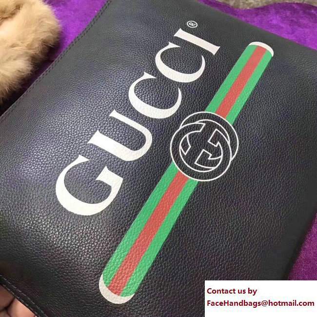 Gucci Print Leather Vintage Logo Medium Portfolio Pouch Clutch Bag 500981 Black 2017