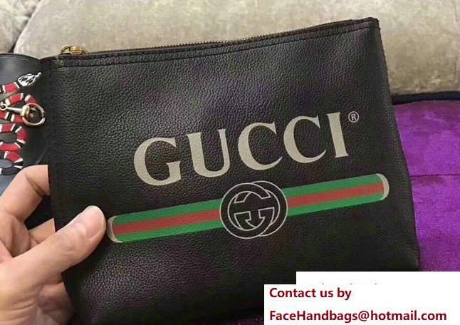 Gucci Print Leather Vintage Logo Small Portfolio Pouch Clutch Bag 495665 Black 2017