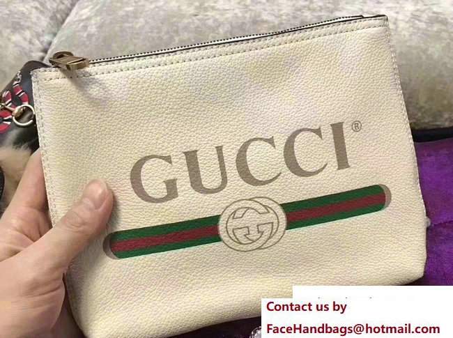 Gucci Print Leather Vintage Logo Small Portfolio Pouch Clutch Bag 495665 White 2017