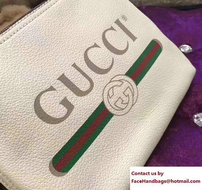 Gucci Print Leather Vintage Logo Small Portfolio Pouch Clutch Bag 495665 White 2017 - Click Image to Close