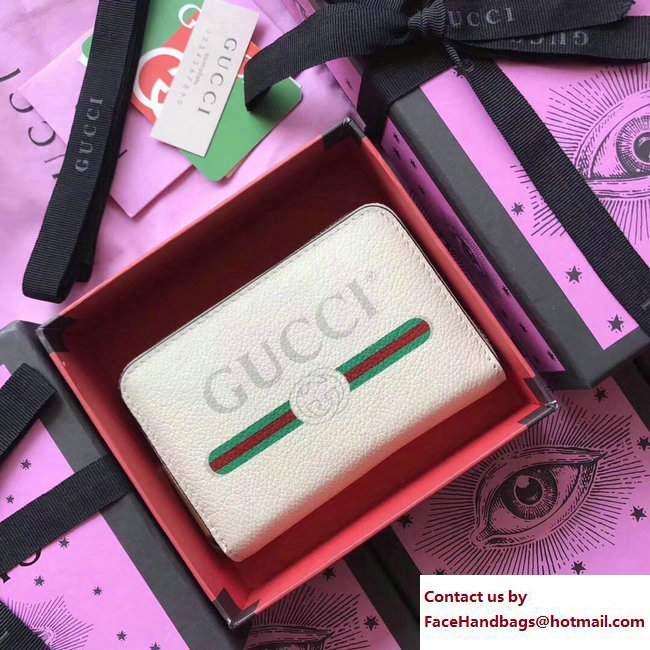 Gucci Print Leather Vintage Logo Zip Around Card Case 496319 White 2017 - Click Image to Close