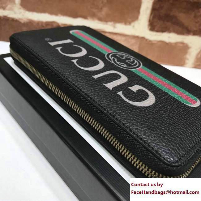Gucci Print Leather Vintage Logo Zip Around Wallet 496317 Black 2017