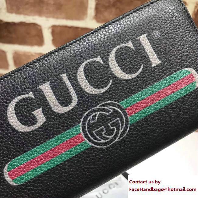 Gucci Print Leather Vintage Logo Zip Around Wallet 496317 Black 2017