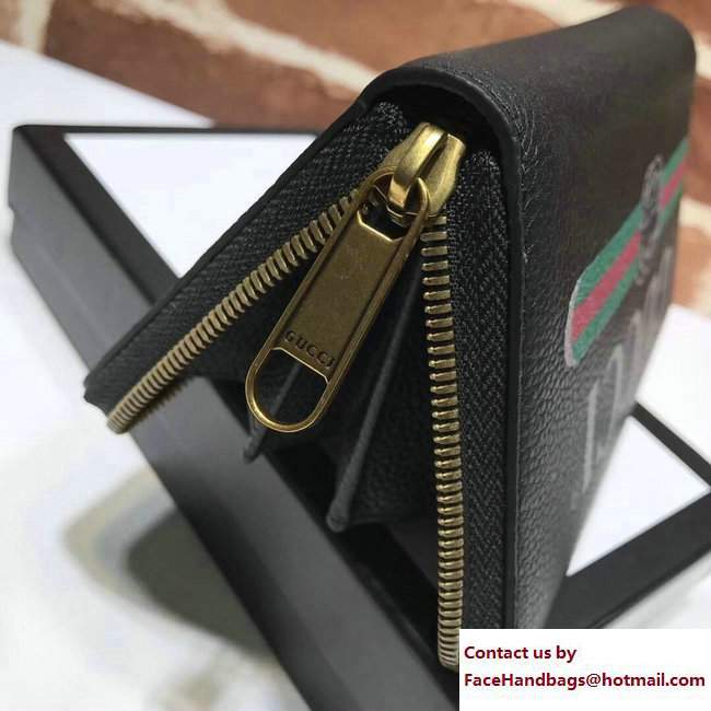 Gucci Print Leather Vintage Logo Zip Around Wallet 496317 Black 2017 - Click Image to Close