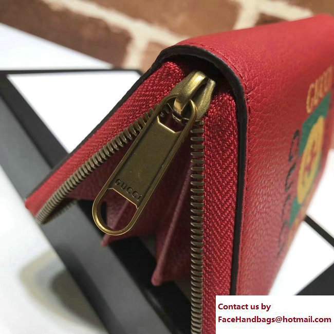Gucci Print Leather Vintage Logo Zip Around Wallet 496317 Red 2017 - Click Image to Close