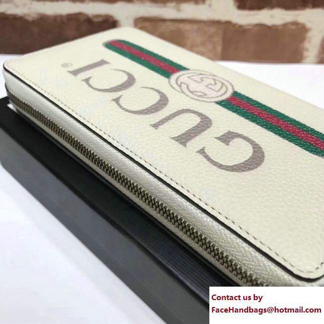 Gucci Print Leather Vintage Logo Zip Around Wallet 496317 White 2017