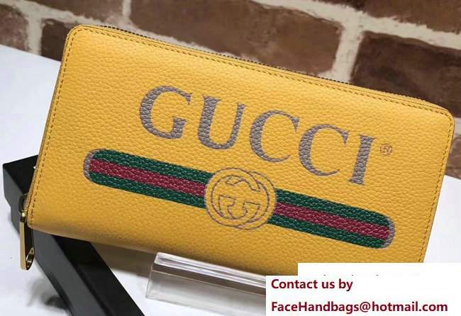 Gucci Print Leather Vintage Logo Zip Around Wallet 496317 Yellow 2017